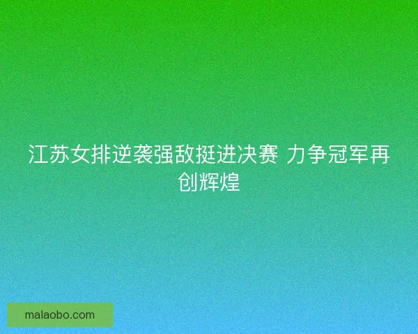 江苏女排逆袭强敌挺进决赛 力争冠军再创辉煌